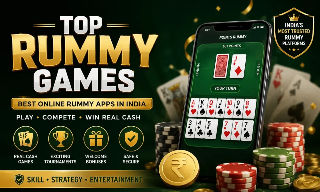 Top Rummy Games in India 2026 featuring the best online rummy apps, cash games, tournaments, and bonus offers