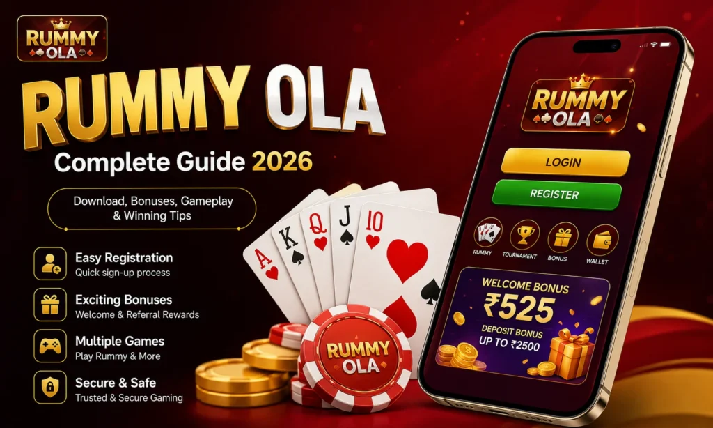 Rummy Ola app guide 2026 featuring download process, welcome bonuses, gameplay rules, secure gaming, and winning rummy strategies